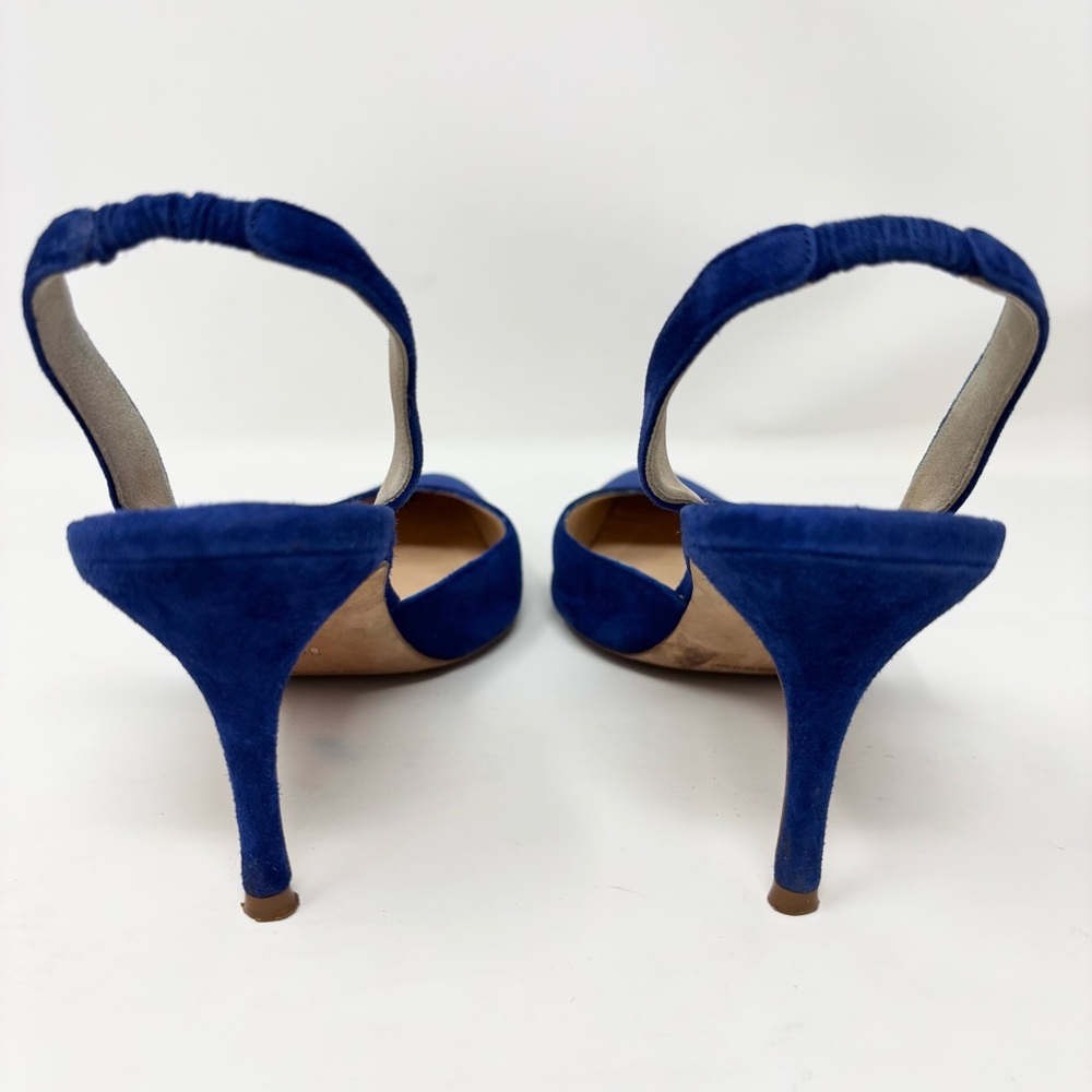 Manolo Blahnik Navy Blue Slingback Pointed-Toe Heels - Picture 13 of 16